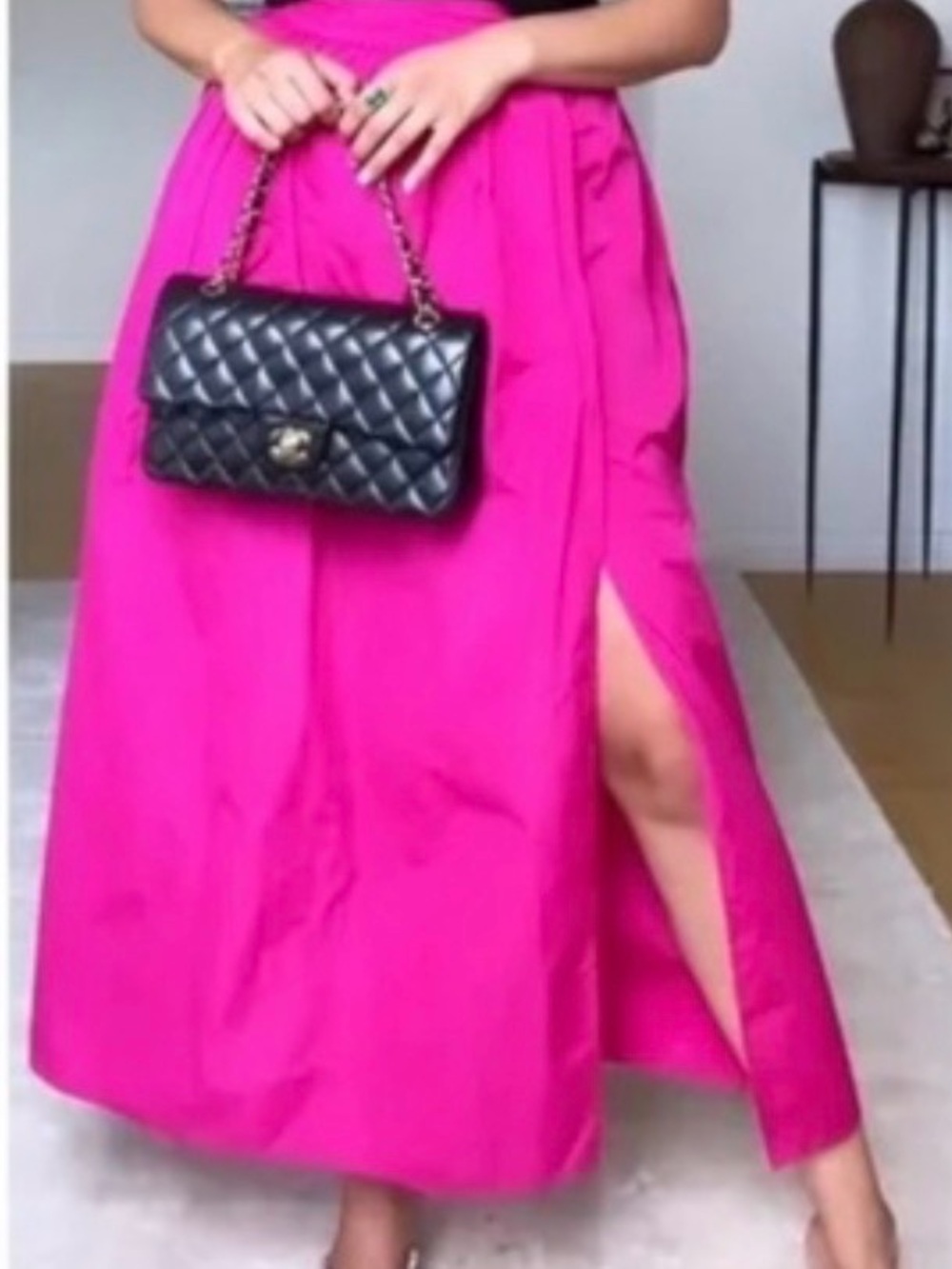 Zara Long Balloon Skirt Slit Fuchsia Barbie Core Size L